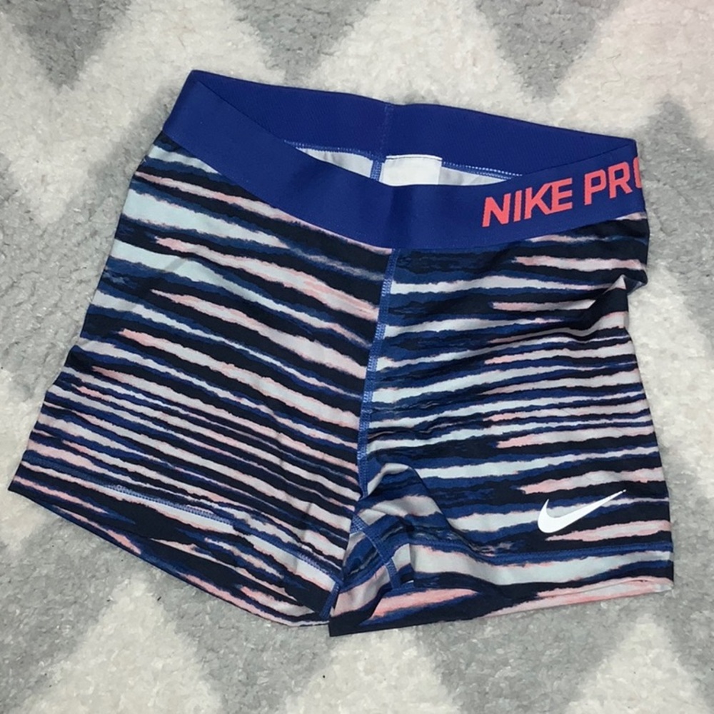Blue striped Nike pro shorts